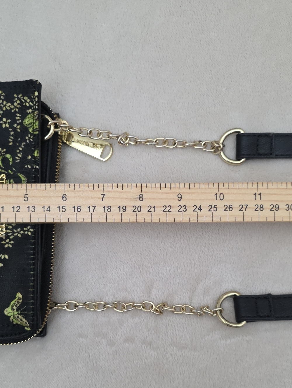 Steve Madden Black Floral Crossbody Bag Gold Chain Convertible Purse Wristlet - Picture 10 of 12